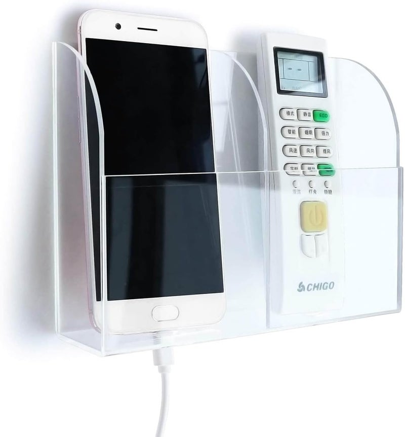APSOONSELL Clear Acrylic Universal Remote & TV Controller Desktop & Mobile Phone Holder, 2 Compartments - Image 5